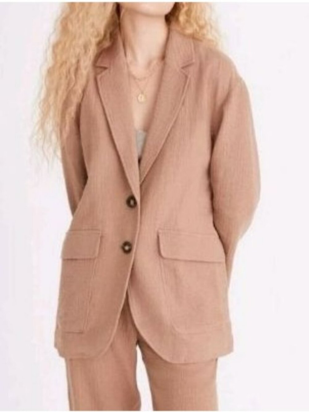 Madewell Womens XXS Brown Cotton-Linen Blend Blazer Two Button Front